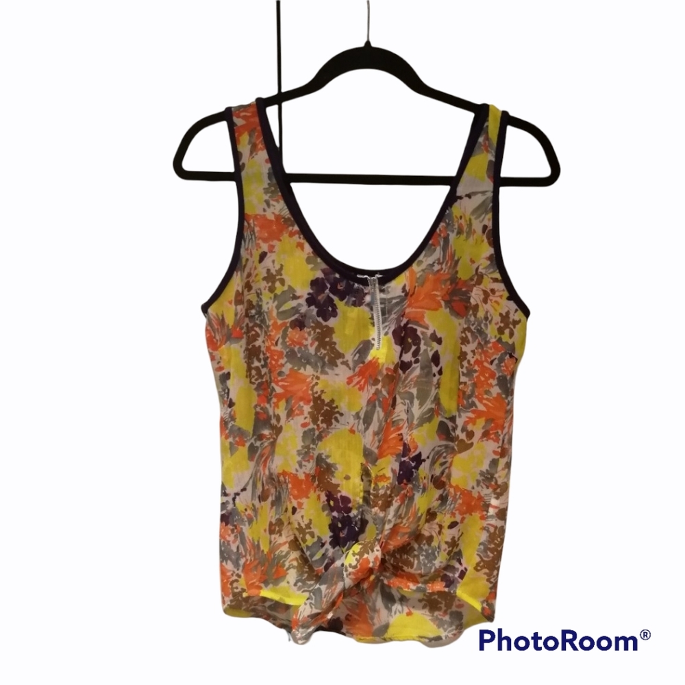 PURE & SIMPLE Quarter Zip Floral Tank top Lightweight Front Tie Medium